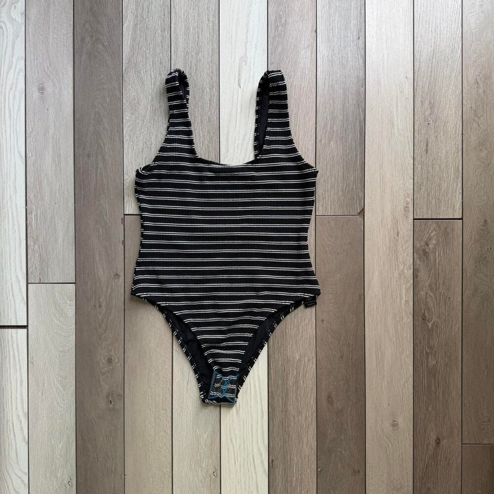 Black White Striped One Piece Swimsuit Topshop Size US 10 Textured Bathing Suit